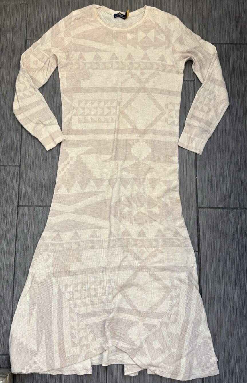 Polo Ralph Lauren Women’s Southwestern Print Long Sleeve Maxi Dress Beige XL